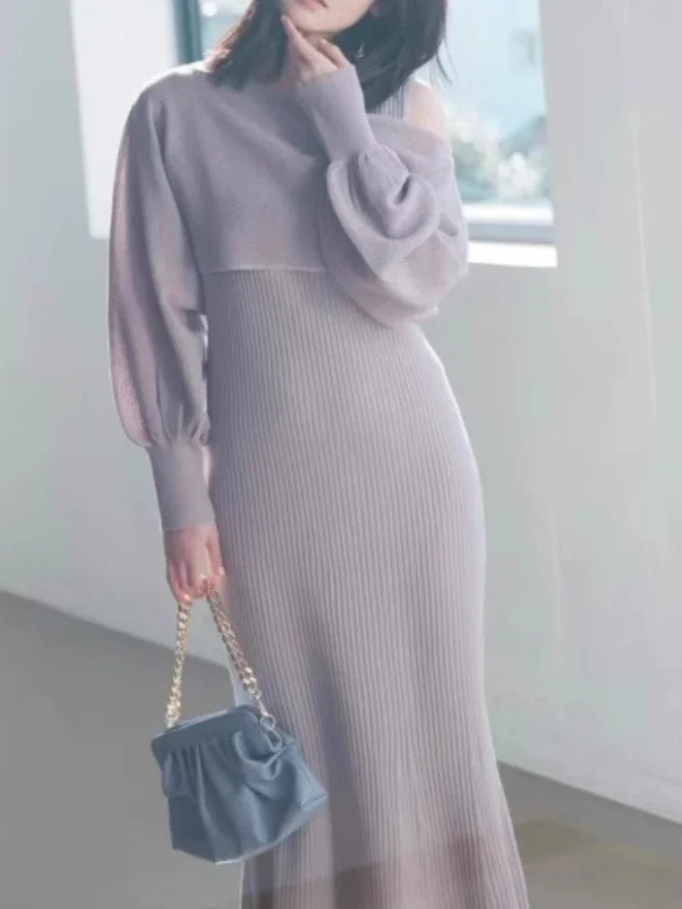 Японское модное универсальное платье-свитер 2024 осень-зима новый халат с