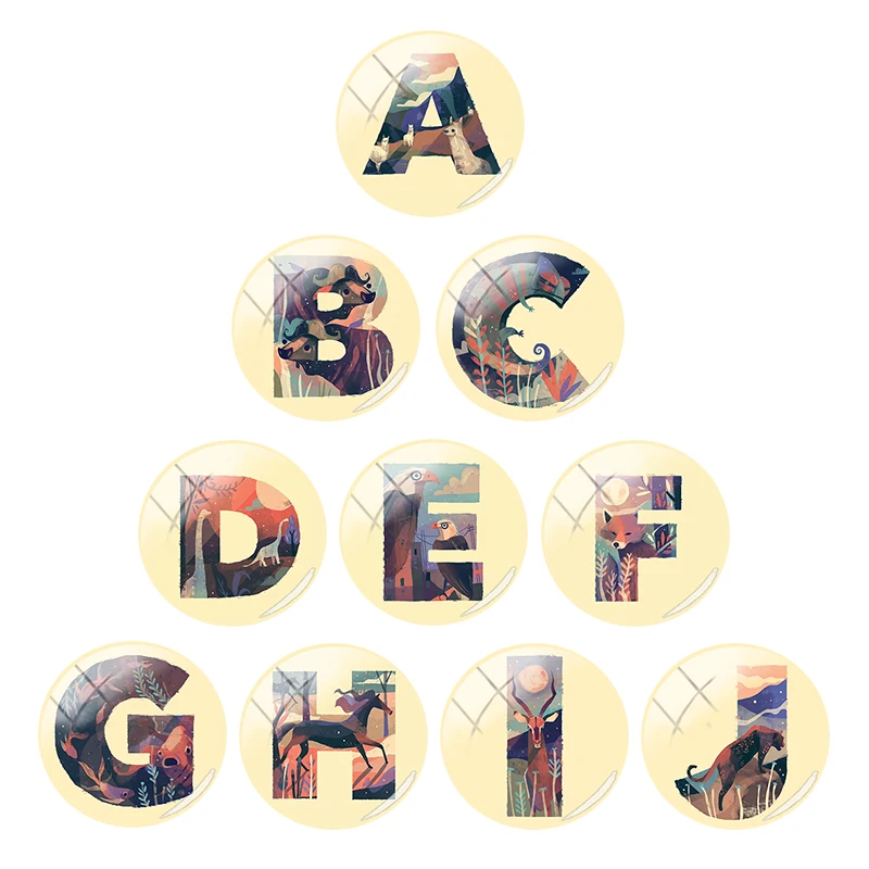 

Simple Bright Style 26 Alphabets Printing Glass Cabochon Dome Flat Bottom DIY Accessories Jewelry Findings Gift New Trend FHW153