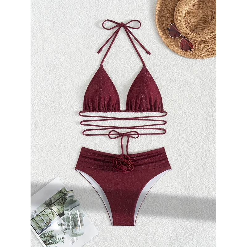 FASKOB однотонный сексуальный купальник-бикини на шнурке женский купальник из двух