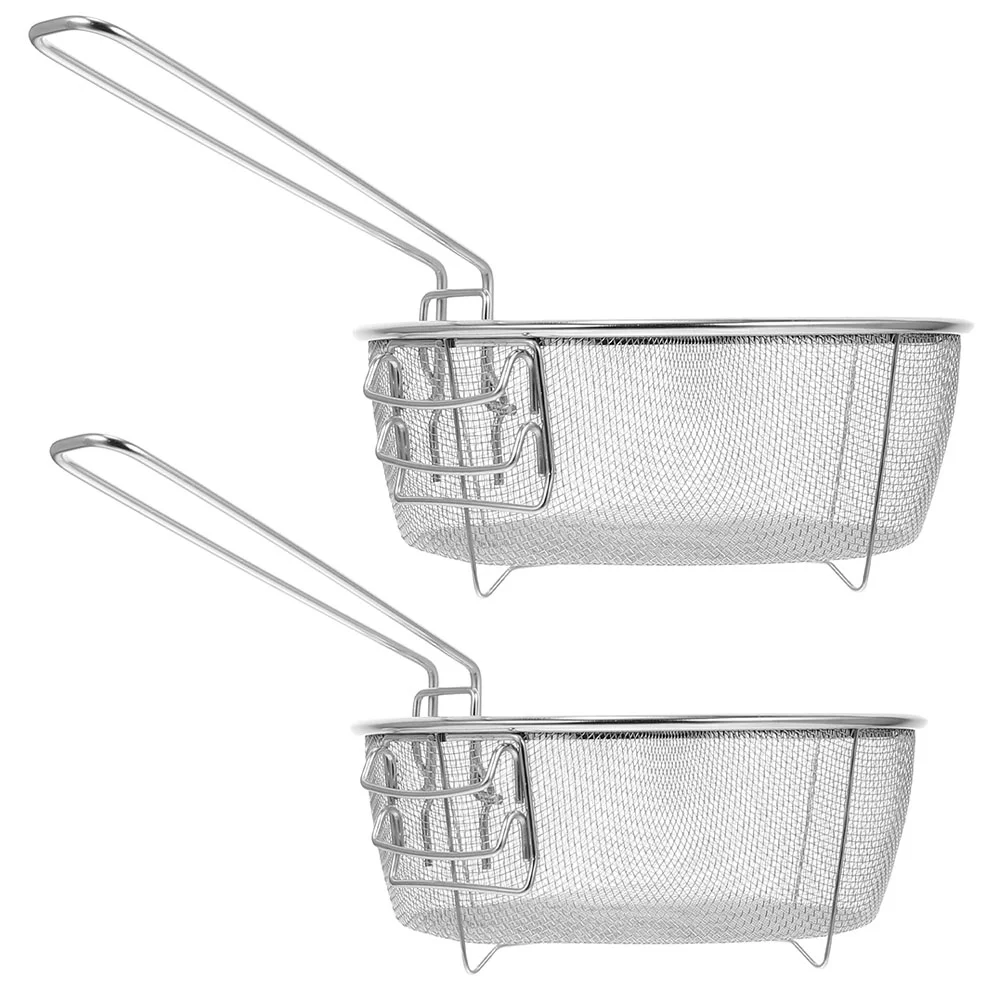 

2pcs Baskets Fried Filter Wire Chip Frying Basket Potato Chips Basket Restaurant Frying Baskets Folding Fry Baskets