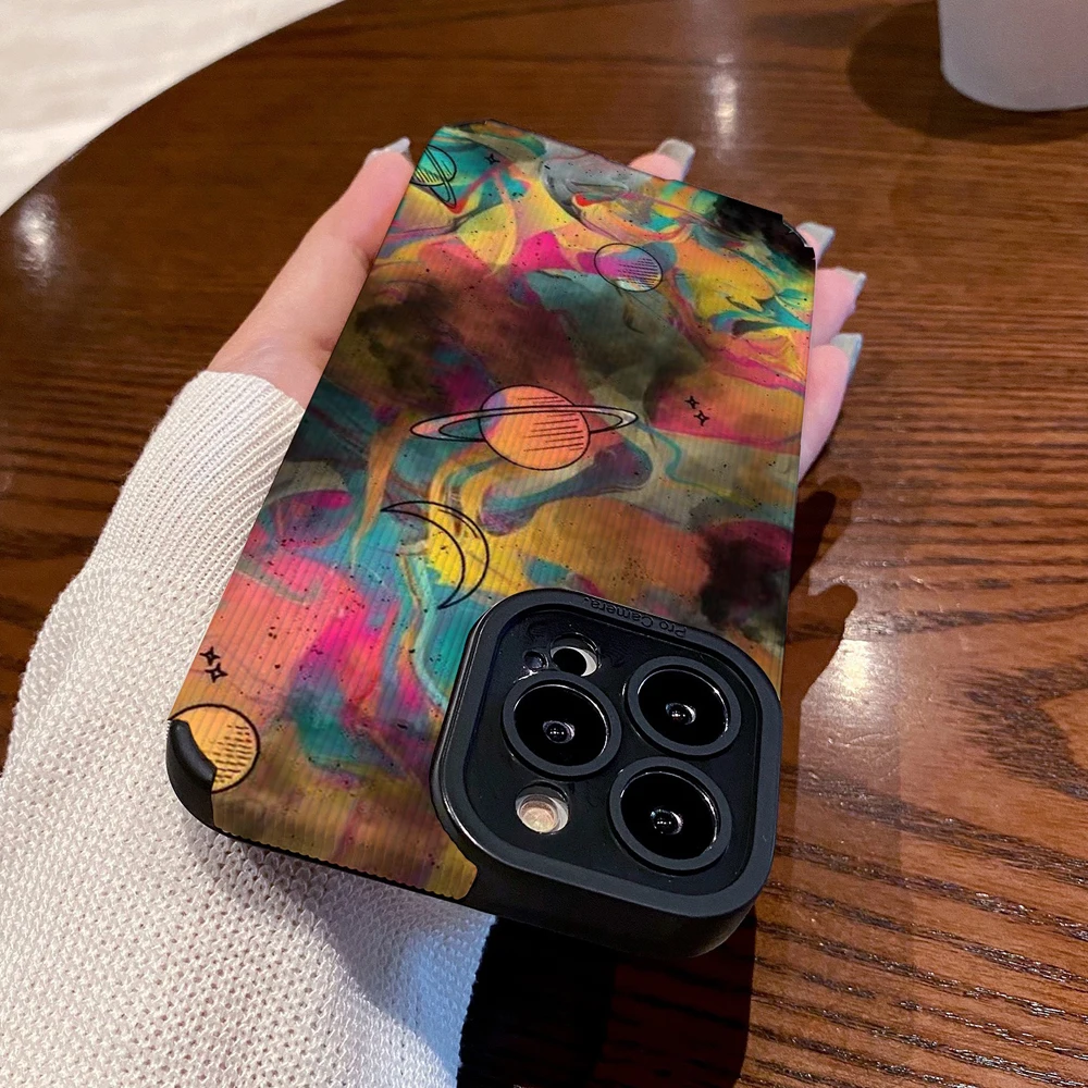 

LUPWAY Cute Stars Moon Graffiti Case For iPhone 14 13 12 11 Pro Max 14Plus X XR XS Max Shockproof Bumper Colorful Soft TPU Cover