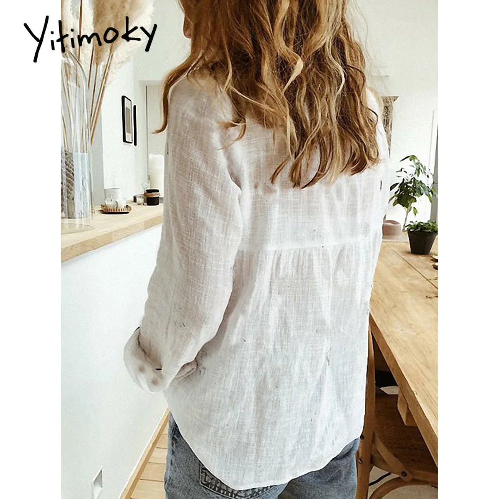 Женские блузки и рубашки топы на пуговицах хлопковая льняная Повседневная