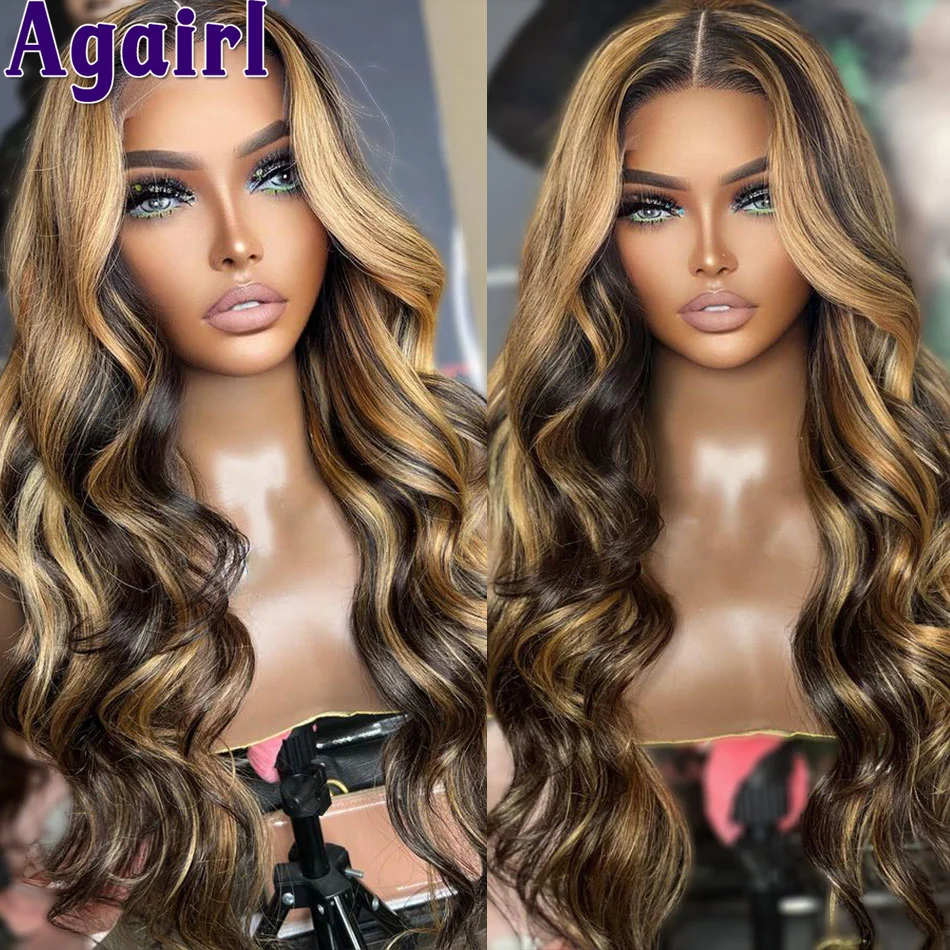 

Highlight Honey Blonde Brown Glueless Body Wave Lace Frontal Wig 180% HD 13X6 13X4 Human Hair Wig 6X4 Lace Closure Wig For Women