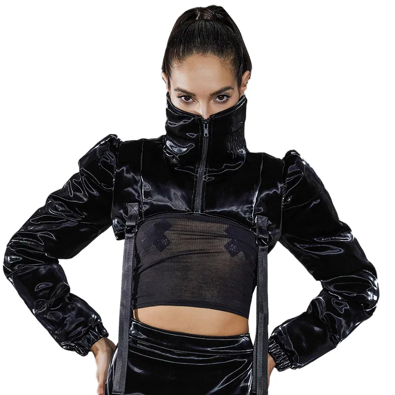 Solid Color Zipper Turtleneck Halter Waist Buckle Belt Cropped Coat 2022 Puffer Jacket Women Winter Jackets Cropped Parka White