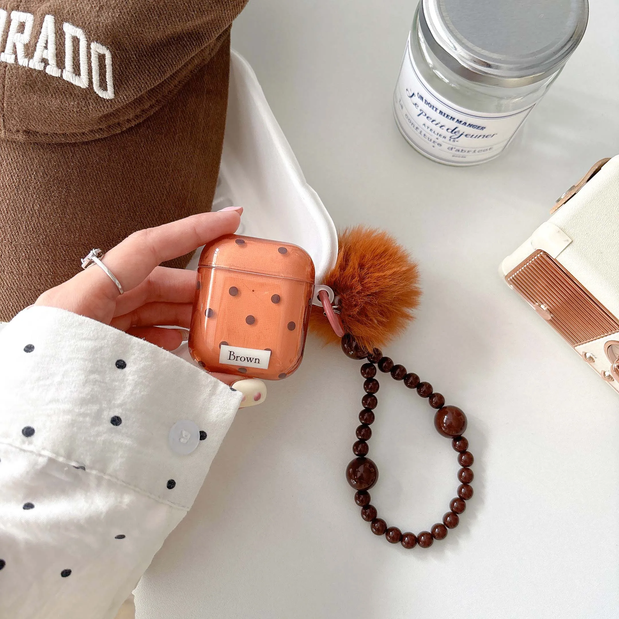 Ретро коричневый чехол для гарнитуры imd apple airpods 3 4 pro 2nd 2 1 ins Wave Point плюшевый кулон