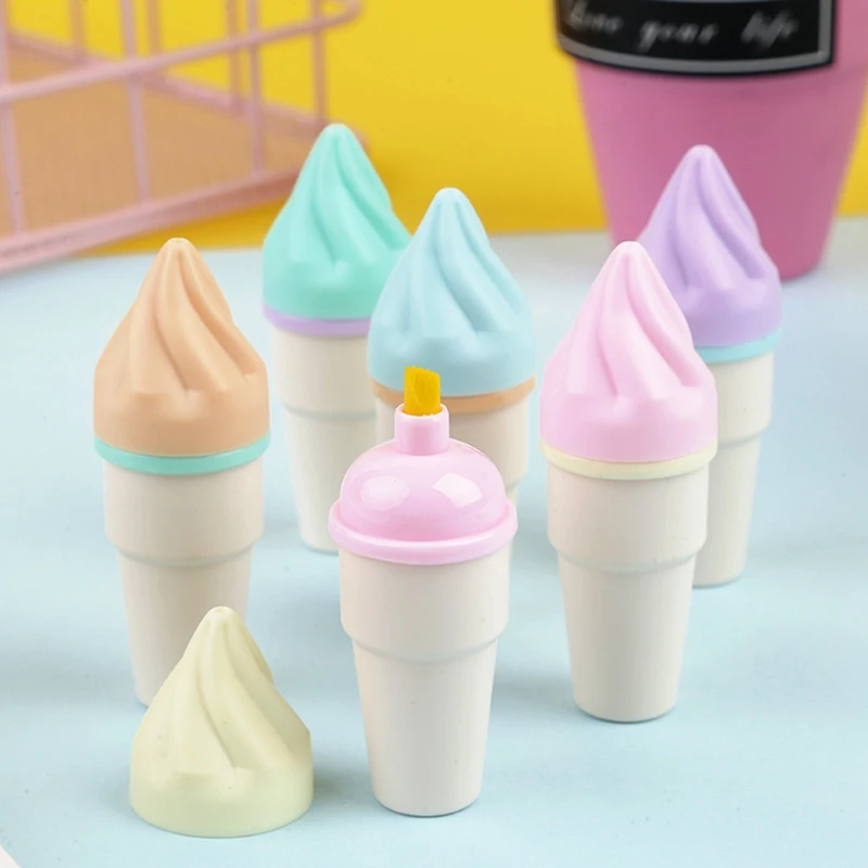 

Набор милых конусных маркеров и хайлайтеров для мороженого, разноцветные ручки, прочные хорошо изготовленные