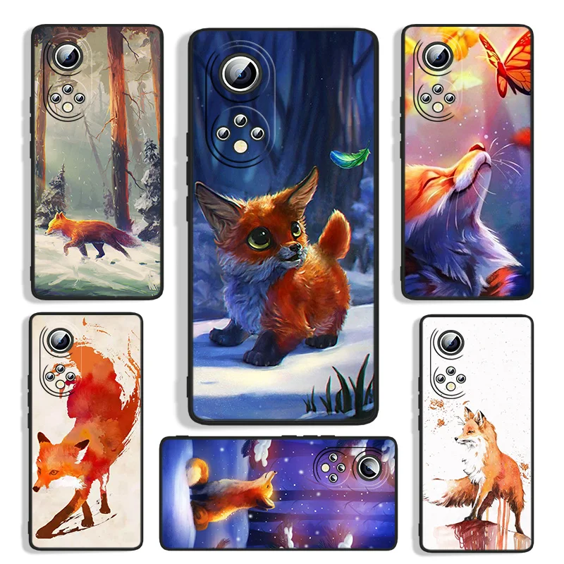 

Cute cartoon animal fox For Huawei Honor 60 SE 50 30i 20 10i 10X 10 9X 9C 9A 8A X8 X7 Lite Pro Black Phone Case Capa