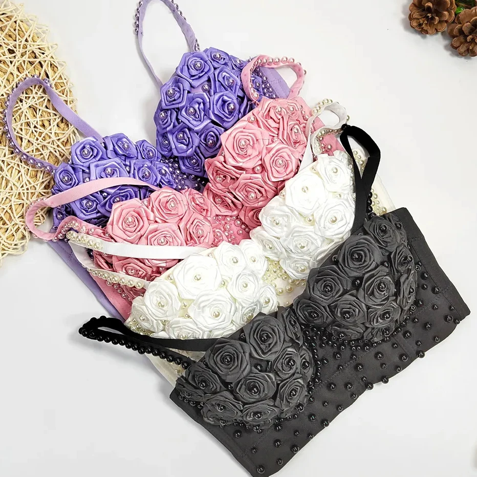 

Женский узкий корсет с 3D розами, пляжные топы-трубы с эффектом пуш-ап, элегантное роскошное вечернее бюстье, пикантное дамское белье