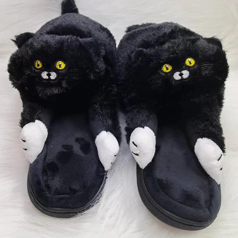 Winter Plush Slippers for Women Funny Designer Hug Cat Ladies Indoor Home Kawaii Slides Slippers Cuddly Cat Girls Gift Slipper