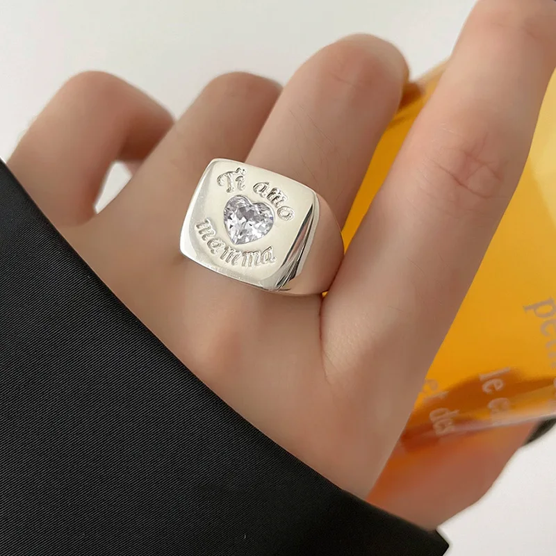 

VENTFILLE Silver Color Zircon Heart Open Ring for Women Girl Appointment Gift Letters Classic Simplicity Jewelry Dropshipping