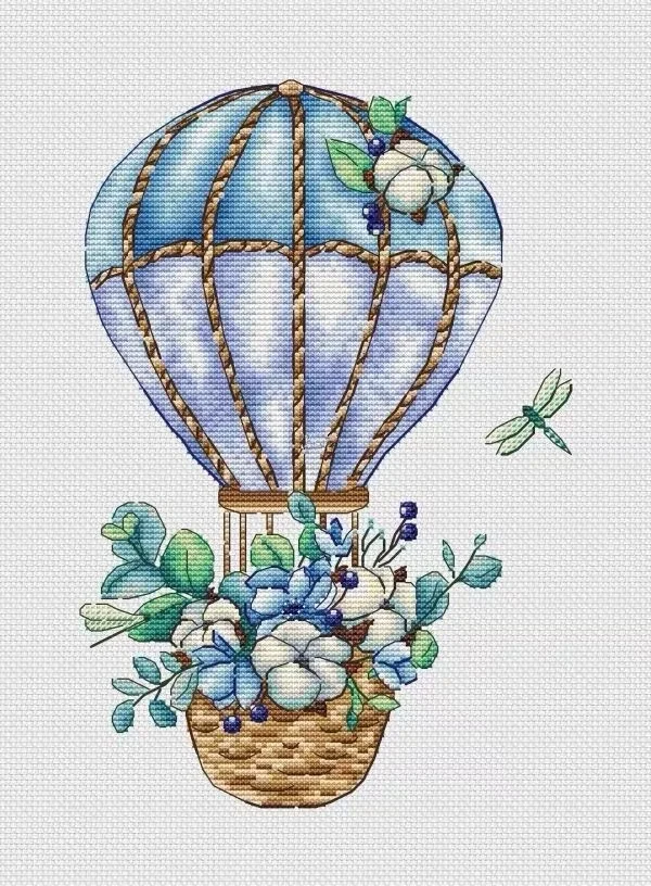 

Top Selling Flower basket on hot air balloon Embroidery Cross Stitch Kits Craft DIY Needlework Cotton Canvas High-quality