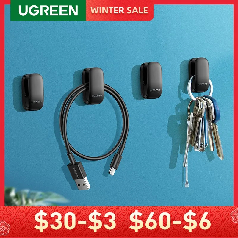 

UGREEN Holder Hanger Hook 4pcs Organizer Holder Clip for Key Bag Car Office Headphone Charger Cable Management Car Cable Holder