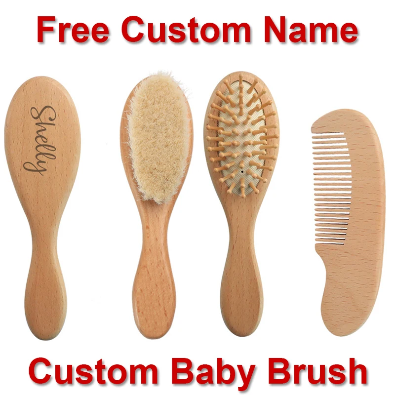 

18cm Personalized Baby Comb and Soft Wool Brush Set Custom Engraved Newborn Baby Name 1st Gift Shower Keepsake Brush Gift