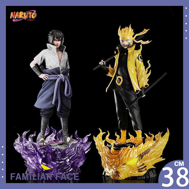 

38cm Naruto Anime Figure Uchiha Sasuke Uzumaki Naruto GK Figurine PVC Statue Model Figures Desk Collection Ornament Toys Gifts