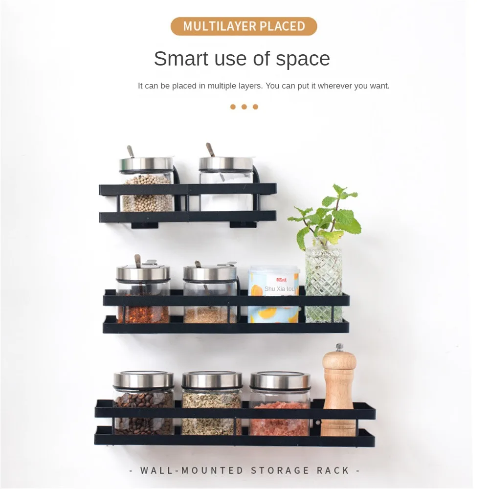 

Hole-free Installation Condiment Storage Rack Round Corners Kitchen Drain Racks Household Accessories Grid Design Wall-mounted
