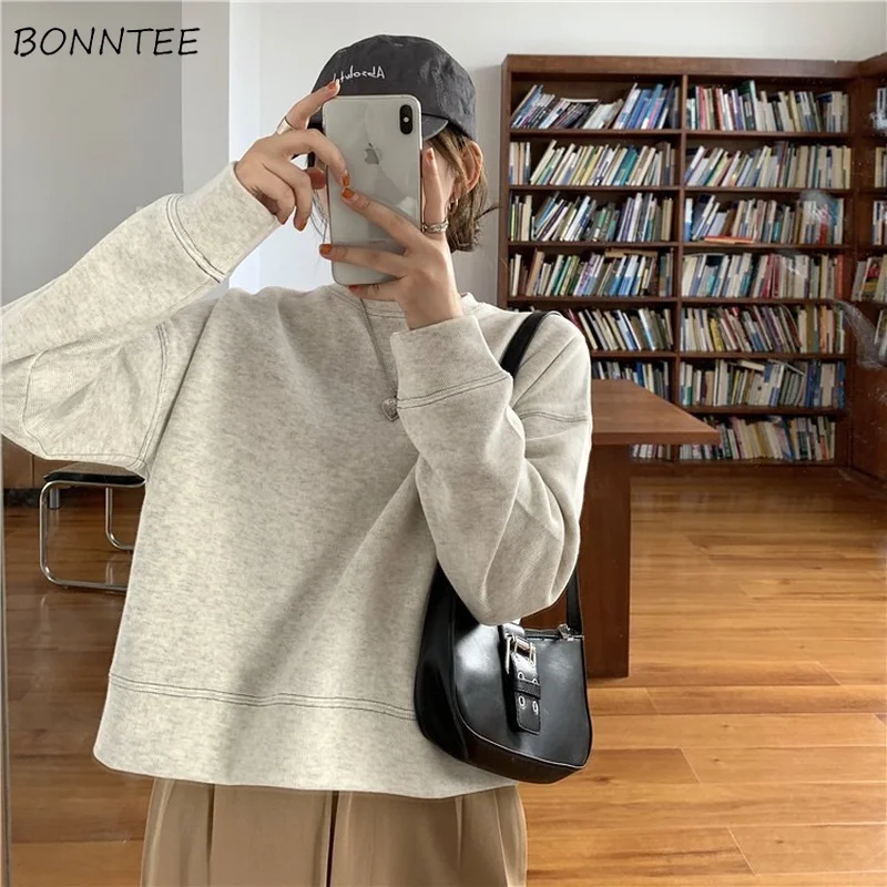 

Sweatshirts Women Solid Harajuku Ins Spring Simple Leisure Street Wear Young Ulzzang Stylish Hot Sale Chic Loose All-match Mujer