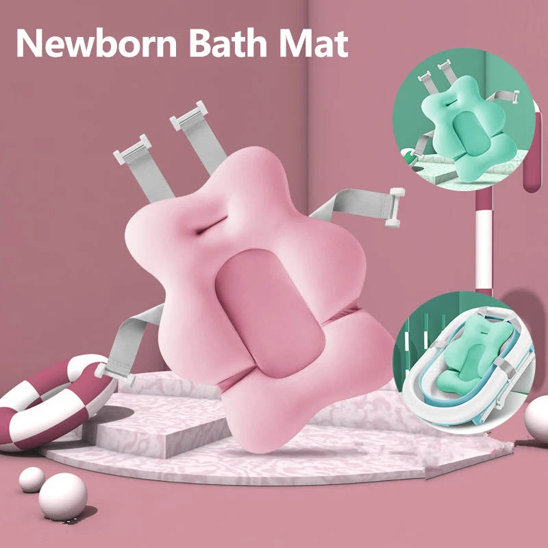 

Baby Bath Seat Newborn Bath Mat Foldable Bath Tub Pad & Chair Pillow Infant Anti-Slip Soft Comfort Adjustable Body Cushion