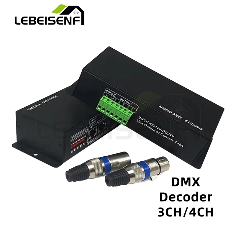 

DMX Decoder RGB RGBW LED 3 / 4 channels 24A 32A led DMX512 Decoder XLR plug for RGB led dmx decoder dmx512 controller DC 12V 24V