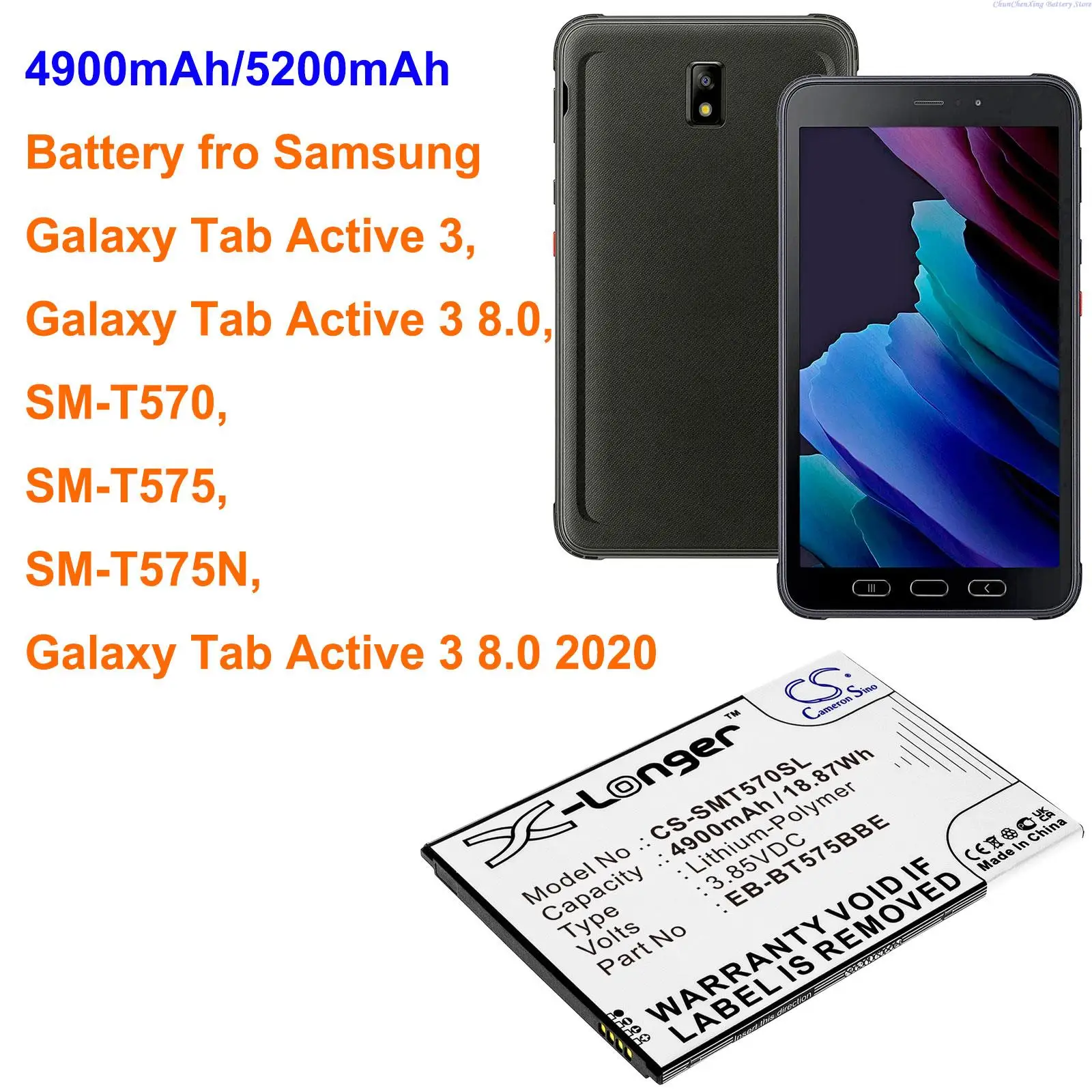 

Cameron Sino 4900mAh/5200mAh Battery EB-BT575BBE GH43-05039A for Samsung Galaxy Tab Active 3 8.0, SM-T570, SM-T575, SM-T575N