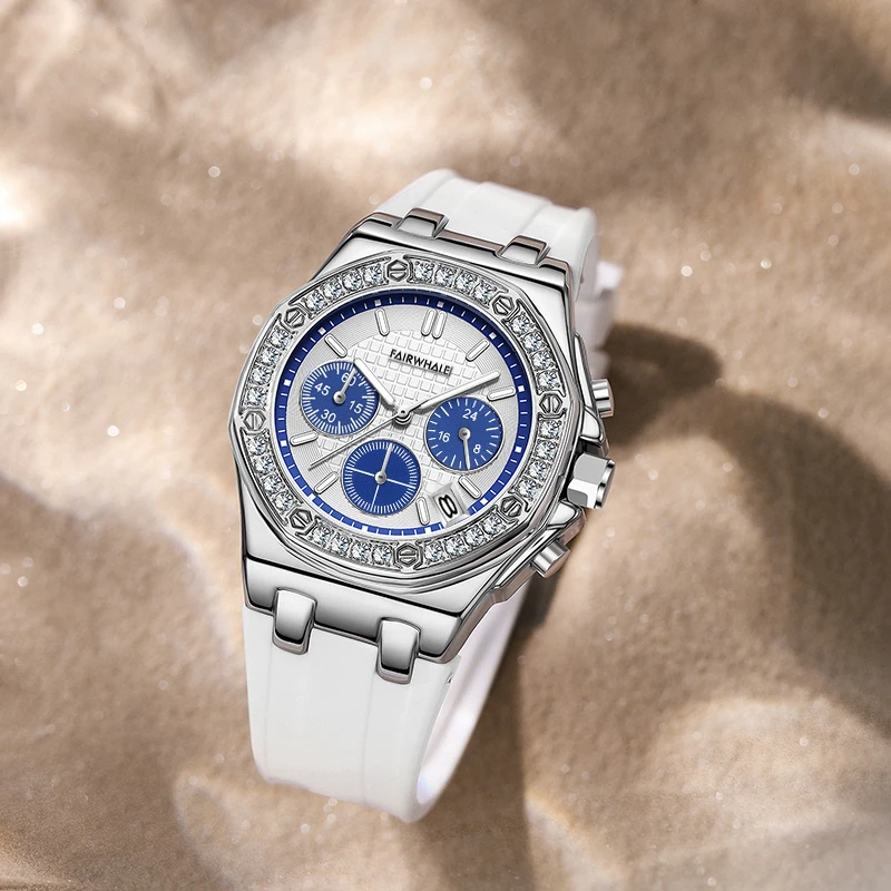 Enlarge Premium Diamond Bezel Rubber Strap Top Craftsmanship Women's Wristwatch Fashion Quartz Wrist Watch Clock Luxury Goods Giftfemale