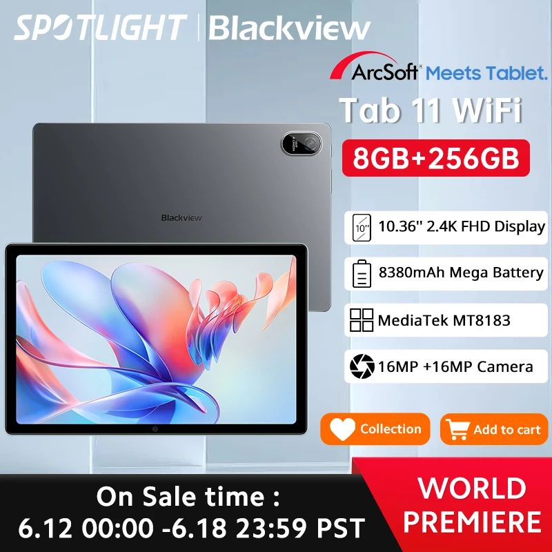 【World Premiere】Blackview Tab 11 WiFi Tablet 14GB+256GB Android12 10.36''2.4K FHD+Display 8380mAh Battery MTK MT8183 16MP Camera