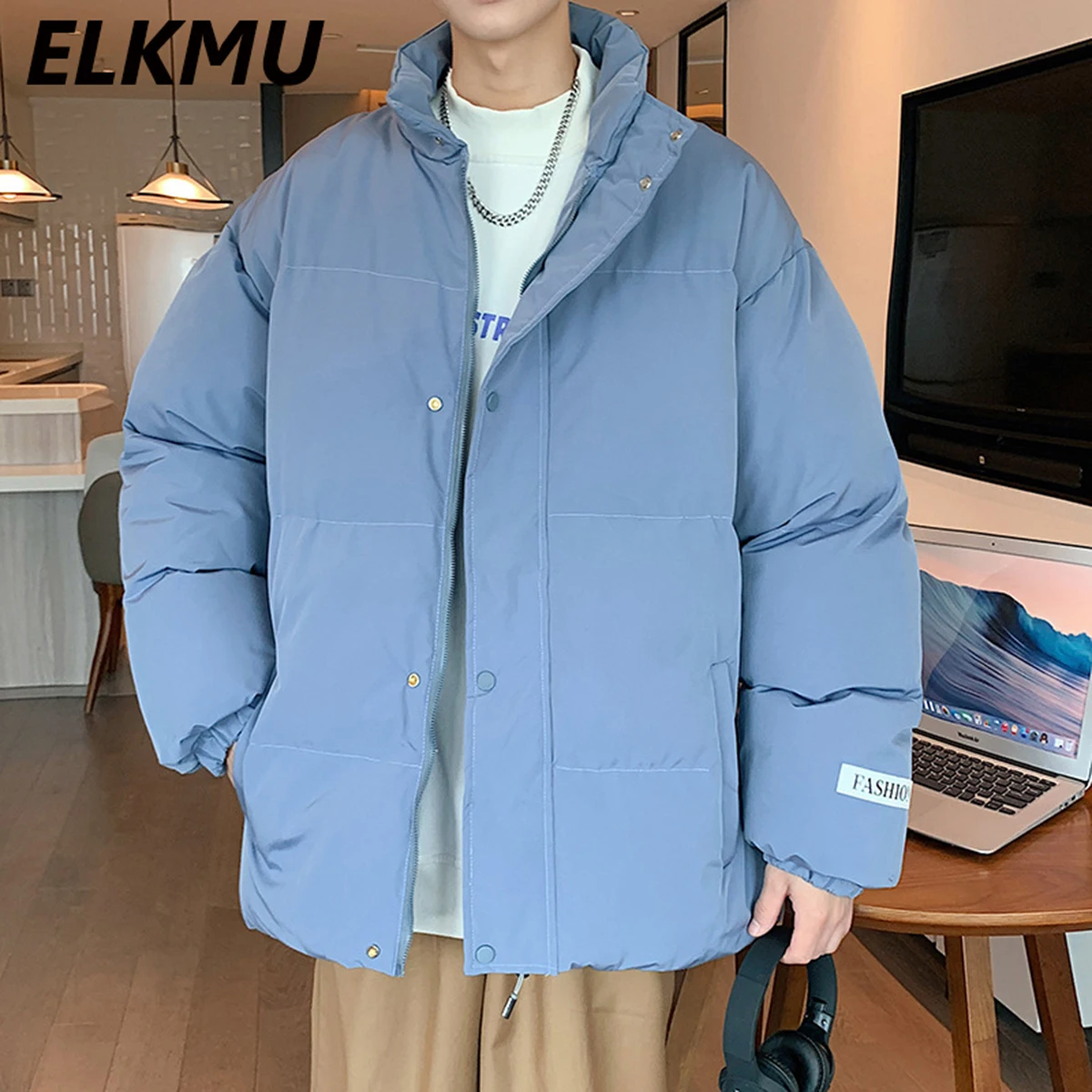 

Теплые плотные пальто, парки с подкладкой, мужские зимние куртки, клетчатые Свободные повседневные корейские модные Пузырьковые куртки