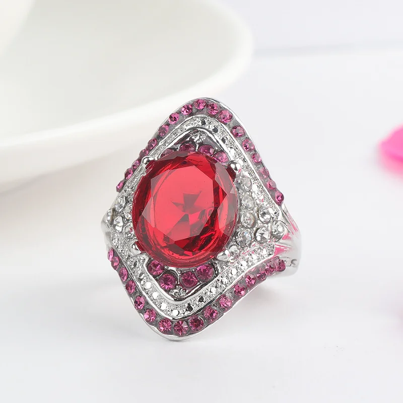 

Natural Ruby 925 Silver Ring for Women Fashion Inlaid Fully-Jewelled Wedding Rings Set Party Bridal Engagement Luxury Jewelry