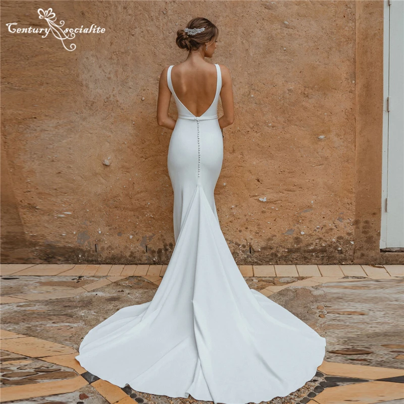 

Simple Wedding Dresses for Women Mermaid 2023 V-Neck Backless Boho Bridal Gowns Robe Mariee Boheme Vestido Novia Sirena
