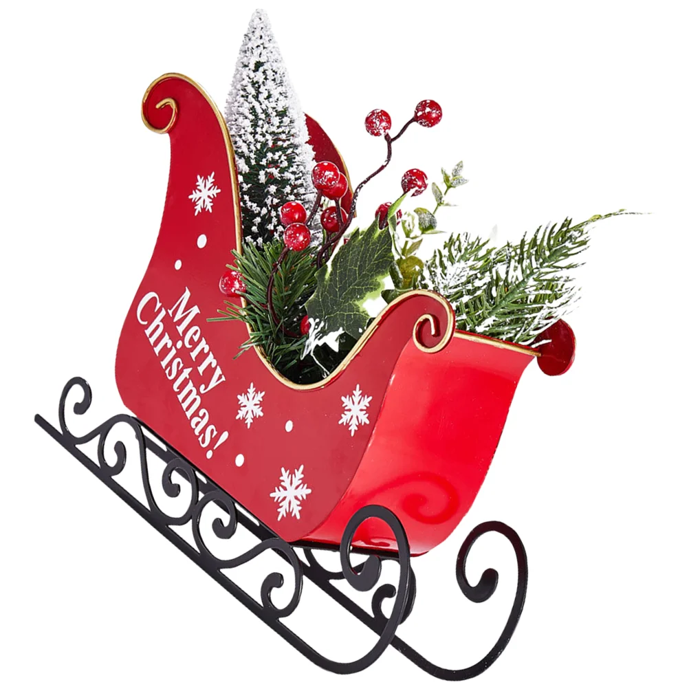 

Christmas Sleigh Ornament Crafts Dining Table Decor Ornaments Adornment Wrought Iron Festival Party Decoration