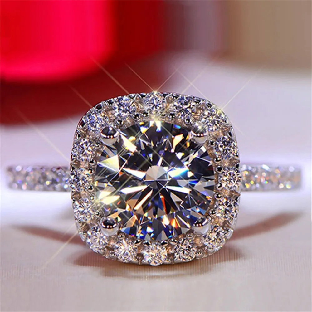 

Luxury Gorgeous Square Shape Women Ring Full Bling Iced Out Micro Pave Crystal Zircon Dazzling Bridal Ring Wedding Engage Ring