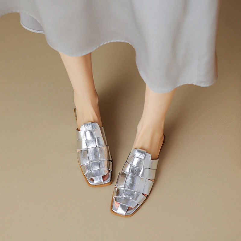 Шлепанцы JOZHAMTA женские из натуральной кожи сланцы плоская подошва плетеные