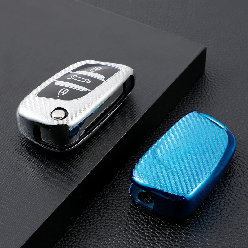 Tpu Carbon Filber Case Cover Key Shells Fob For Citroen C1 C2 C3 C4 C5 XSARA PICA For Peugeot 306 407 807 For DS DS3 DS4 DS5 DS6 images - 6
