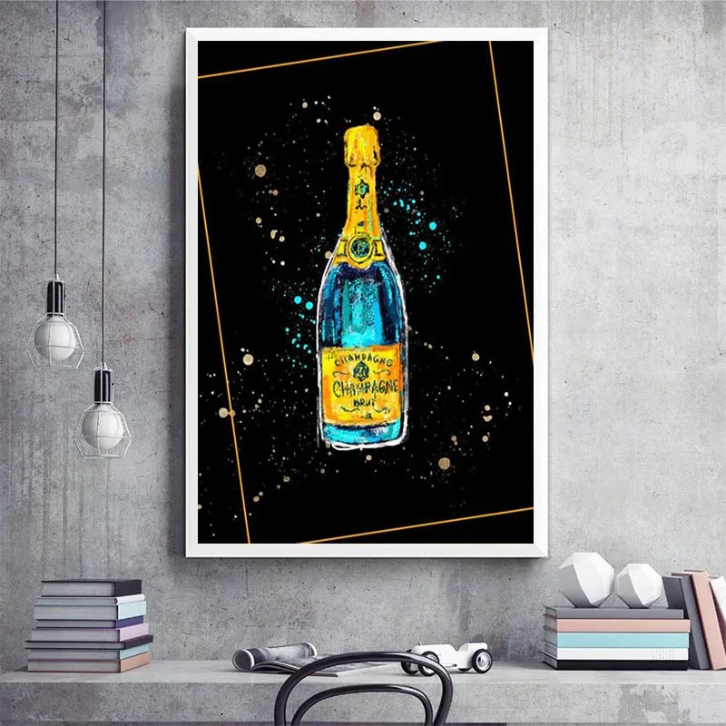 

Abstract Champagne Pop Graffiti Art Canvas Painting Posters and Prints Wall Art Pictures for Bar Restaurant Room Home Decoration