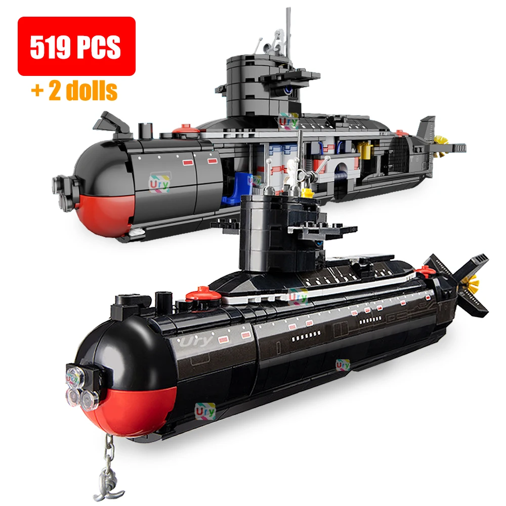 

WW2 Military A-submarine Warship Army Building Blocks Navy Strategic Nuclear Weapon Soldiers Model Battle Ship Toy for Boys Gift