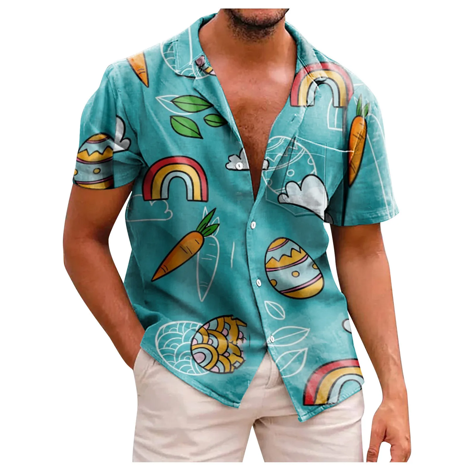 

Hawaiian Shirts Mens Tropical Easter Print Beach Shirt Summer Short Sleeve Vacation Clothing Casual Hawaii Shirt Men Tops