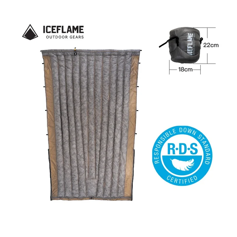 Фото Ice Flame NXT 3-сезонное летнее одеяло, снаряжение для кемпинга на открытом воздухе, спальный мешок, сверхлегкий серый утиный пух, термопоходный рюкзак №1