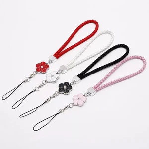 1PC PU Leather Mobile Phone Strap Smart Phone Key Holder Ring Flower Lanyard Phone Accessory Cord Phone Hand Rope Keychain