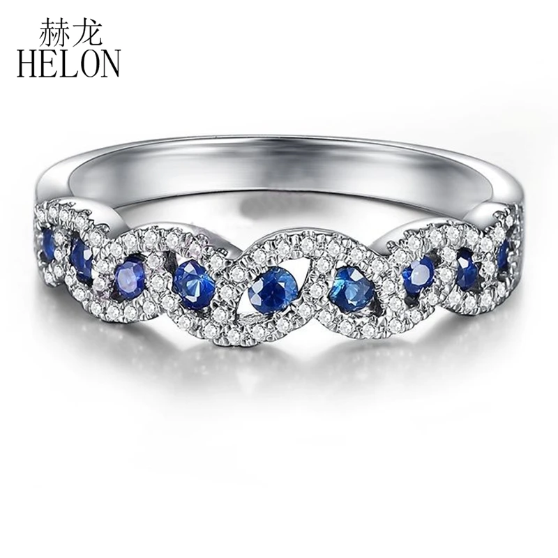 

HELON Solid 18K 14k 10k White Gold 0.7CT Natural Sapphires Diamonds Engagement Wedding Ring Women Anniversary Band Fine Jewelry