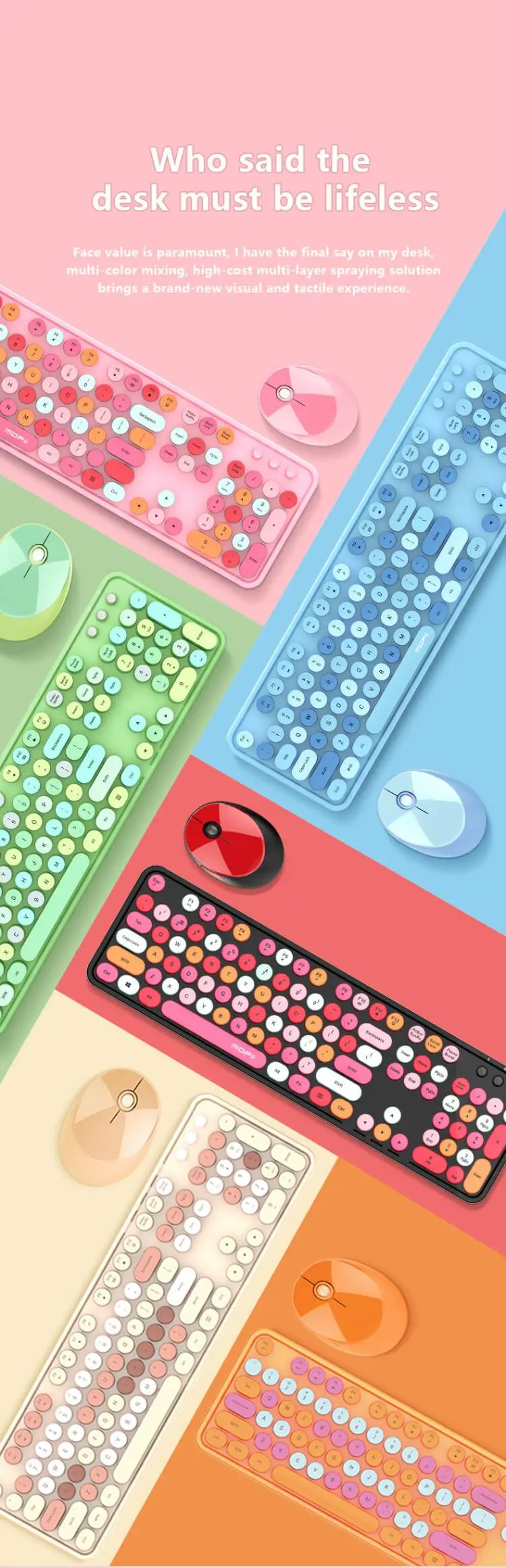 

Wireless Keyboard Mouse Punk Detachable Keycap Colorful Waterproof Multimedia Keyboard +Mouse Combo for Macbook for Home 013