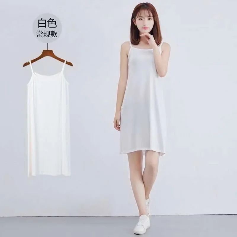 

Summertime loose and large size medium and long style all-purpose dress inside wear outside build slim bottom skirt BLACK
