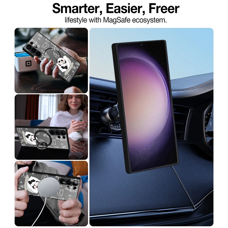 Фото Магнитный чехол для Magsafe для Samsung Galaxy S26 S24 S25 Ultra S23 S24 FE S22 Plus, жесткий матовый чехол с милым рисунком панды, чехол для телефона №3