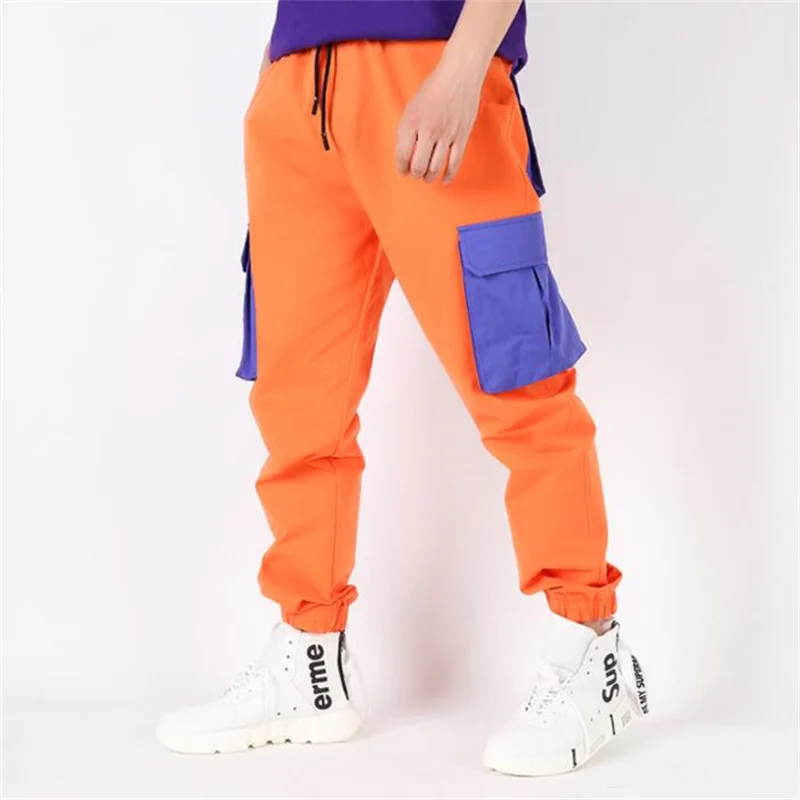 

Мужские брюки, сценические оранжевые, с красивыми контрастными цветными прострочками, мужские брюки, уличные, с стерео карманами, b623