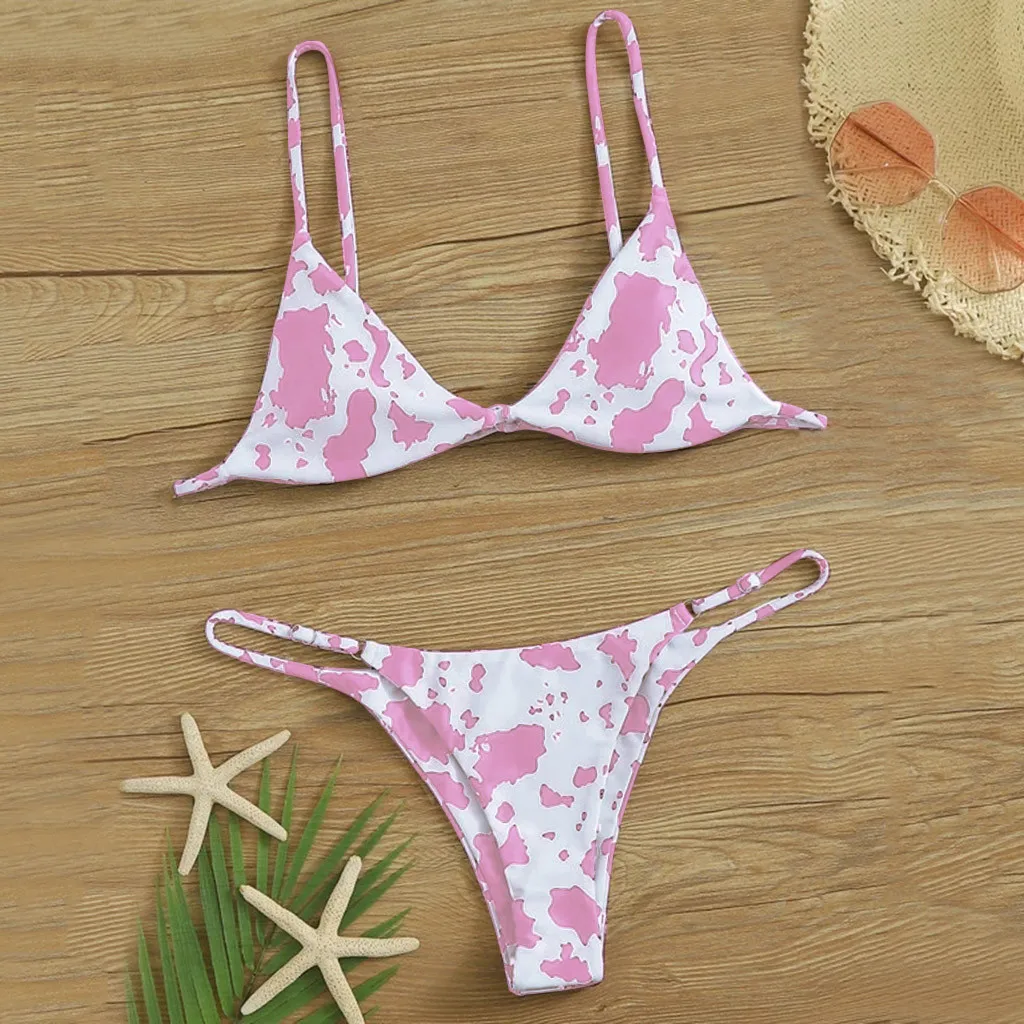 

Floral Random Print Bikini Set Women Push-Up Swimsuit 2023 Beachwear Padded Bathing Suit New Mini Thong Backless Swimwear
