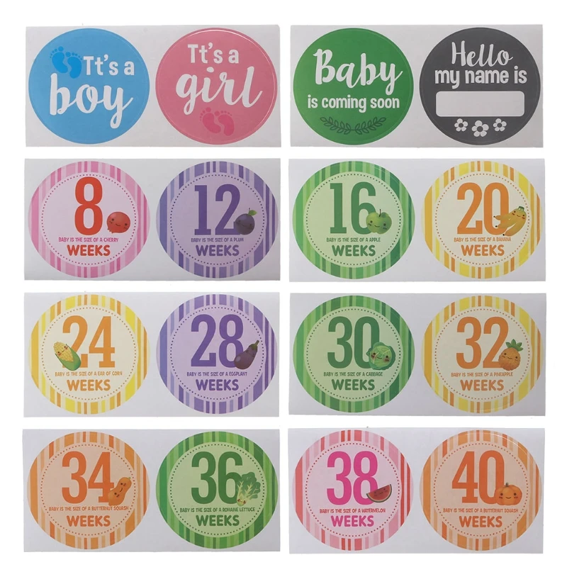 57EE 16 Pcs/Set Pregnancy Milestone Stickers Women Photography Weekly Belly Clothing Stickers Week 8 - Week 40