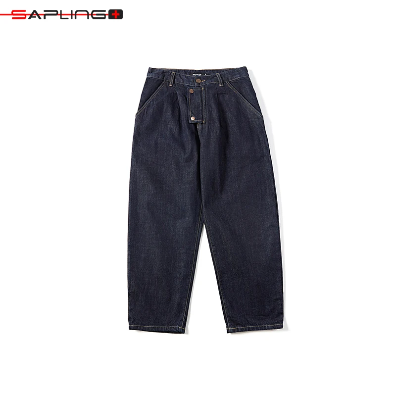 

Japanese Spring Autumn Men's Jeans Solid Color Button Jeans For Male Low Waisted Casual Denim Trousers Mens Straight Denim Pants