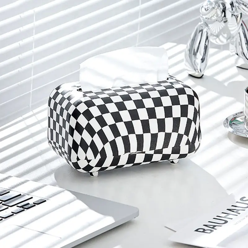 

Checkerboard Tissue Box Simple Coffee Table Pumping Paper Box Home Decoration Decorative Paper Towels Boxes Kitchen Storage