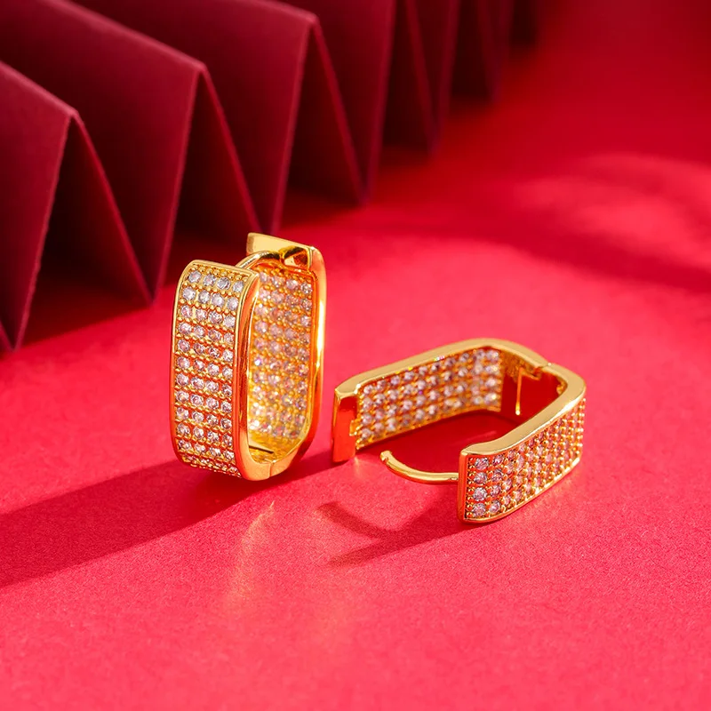 Boho Chunky Copper Hypoallergenic Square Circle Earrings For Women 2023 Fashion Shiny Zircon Trendy Ear Jewelry Wedding Gift