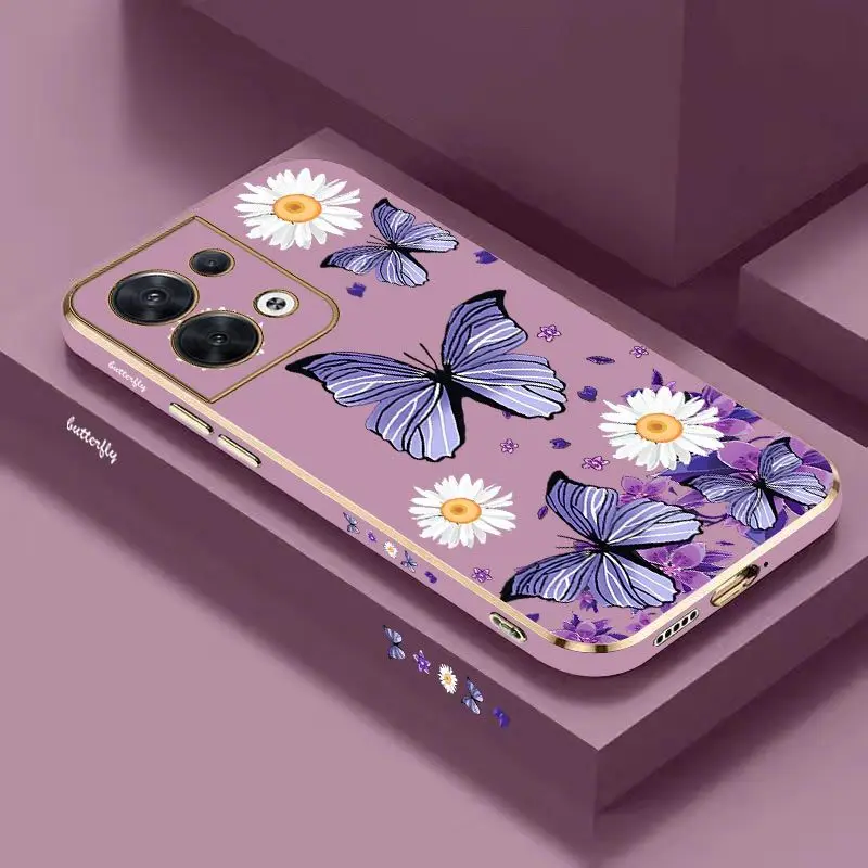 

Purple Butterflies Luxury Plating Phone Case For OPPO Reno 8 8T 8 Pro 7 7Z 6 5 F19 F9 F9 Pro Cover