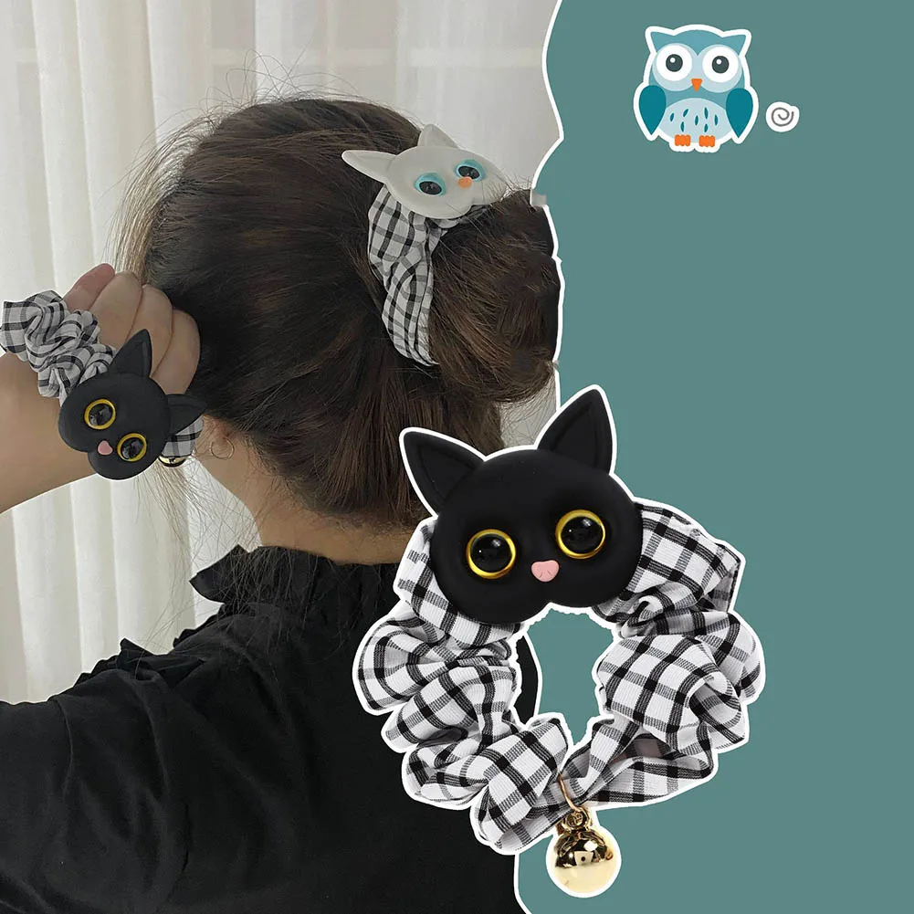 

Резинки с милым котом для девочек, силиконовые резинки, Женская резинка для волос, эластичная резинка для волос, атласная резинка для волос