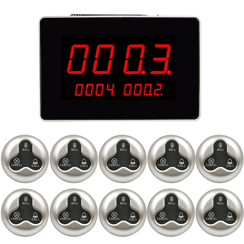 Electronic Order Call Restaurant System Panel Receiver with Waiter Buzzer Pager Button (1 Screen 10 Bell)